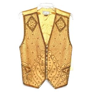 VTG Spenser Jeremy Women’s Size LG Silk Gold Beaded Button Front Dress Vest NWT